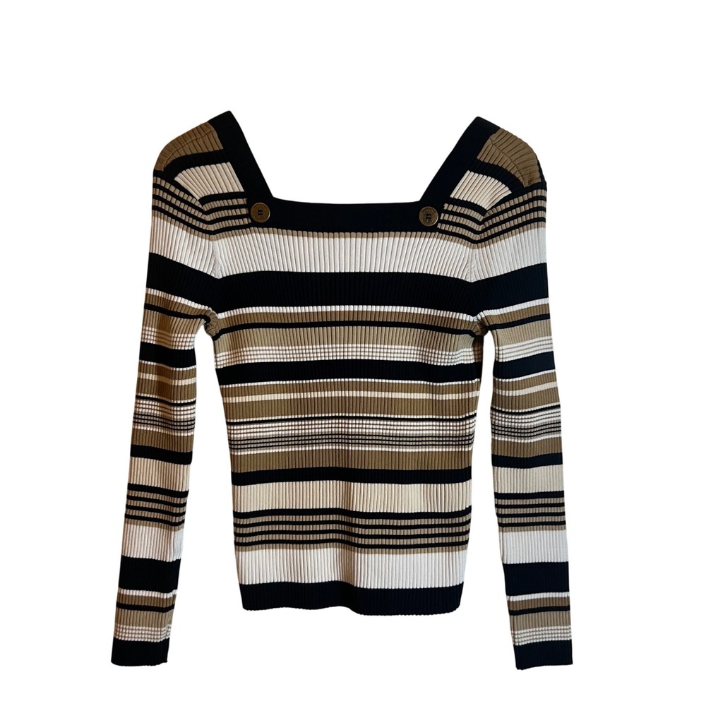 Tommy Hilfiger Sailor Sweater, Striped Square Neck Ribbed Knit, Women's Medium - Picture 2 of 13